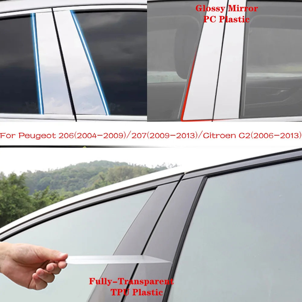 

Pillar TPU/Glossy Mirror Post Cover Door Trim Window Sticker For Peugeot 206 2004-2009/207 2008-2012 2013/Citroen C2 2006-2014