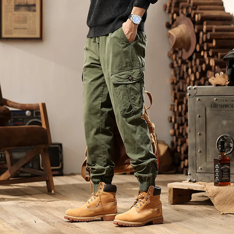 

Новые мужские повседневные и рабочие брюки-карго с множеством карманов, хлопковые, в стиле Харадзюку, однотонные джоггеры, эластичные комбинезоны для мужчин