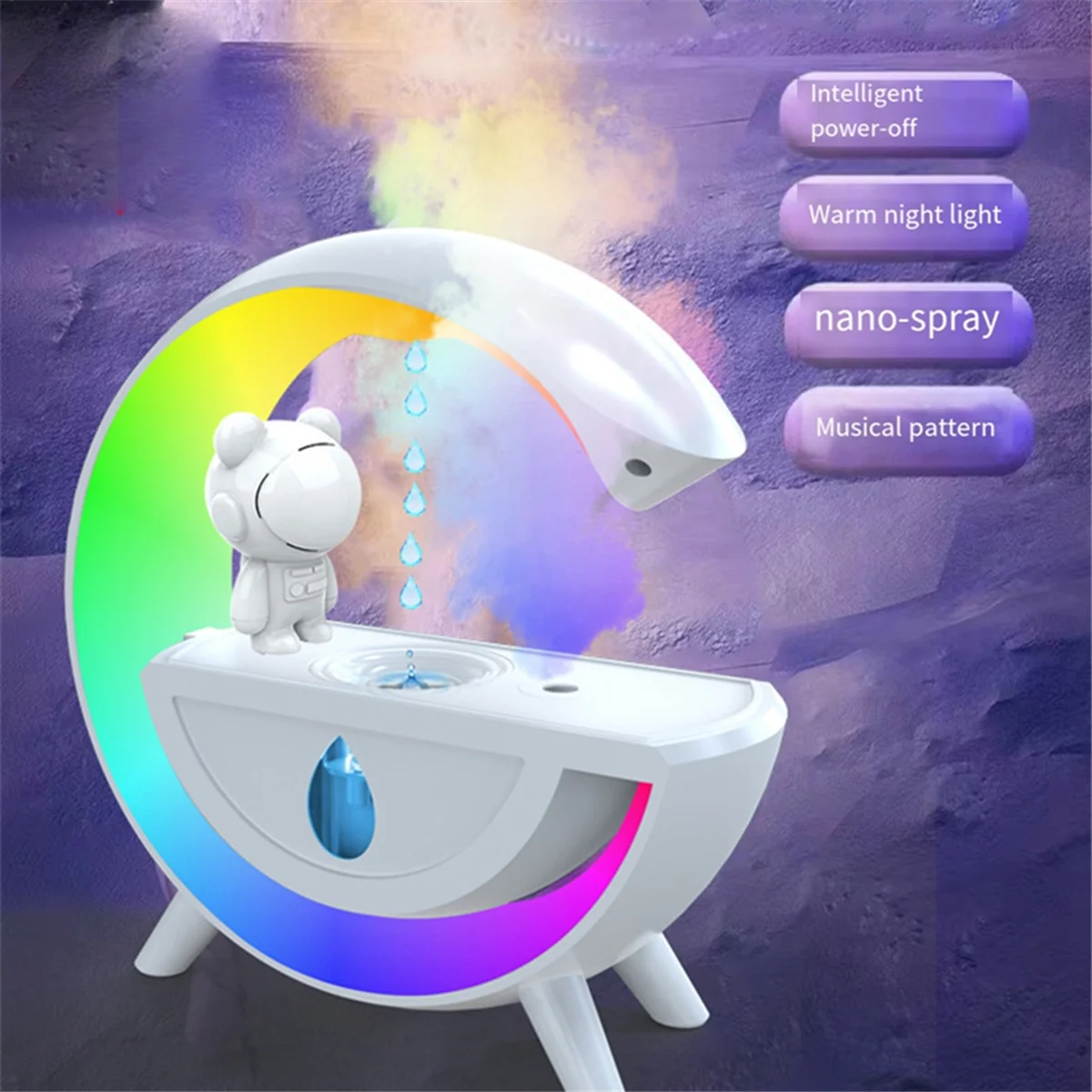 A01M مرطب هواء مضاد للجاذبية 350 مل RGB ضوء مرطب بالموجات فوق الصوتية مع بلوتوث 5.0 مكبر صوت للمكتب المنزلي