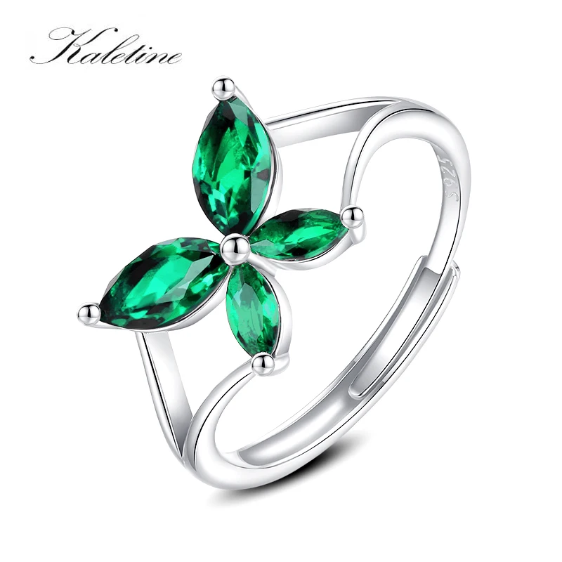 KALETINE Luxury Blue Zircon Tree Leaves Open Rings for Women 925 Sterling Silver Wedding Engagement Ring Fine Jewerly