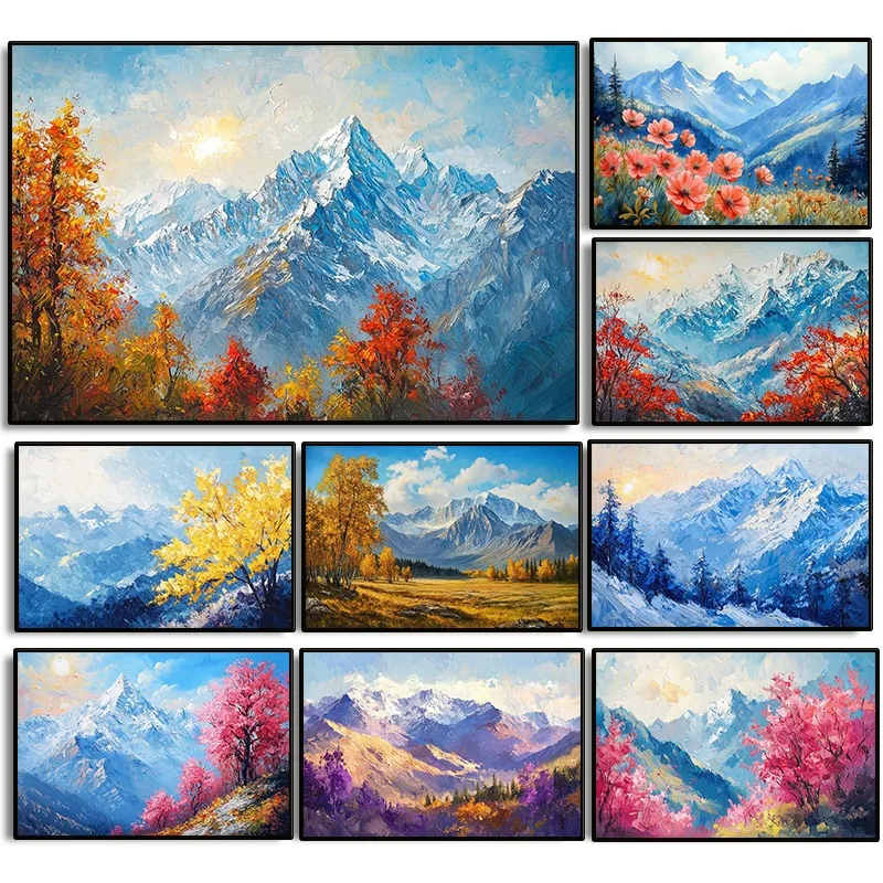 Bright Colourful Mountain Landscape Poster Autumn Winter Nature Mount Canvas Painting Wall Art for Living Room Home Decor Mur