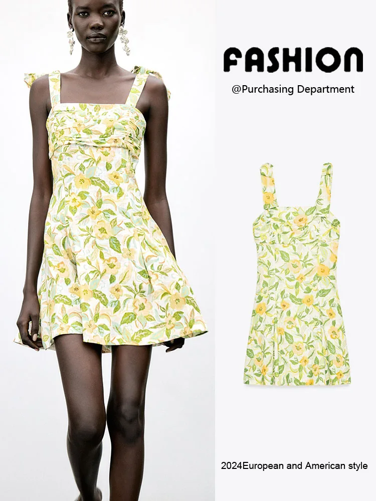 Summer New Arrival Women's Short Printed Sleeveless round Neck Dress Elegant Personality  Length Fashionable Trendy Style