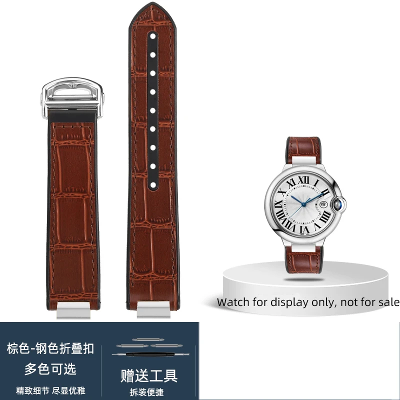 For Cartier Blue Balloon Watch Belt Rubber Bottom Band 36mm 42mm Leather watch Strap Cow Watch Band third-generation fold buckle