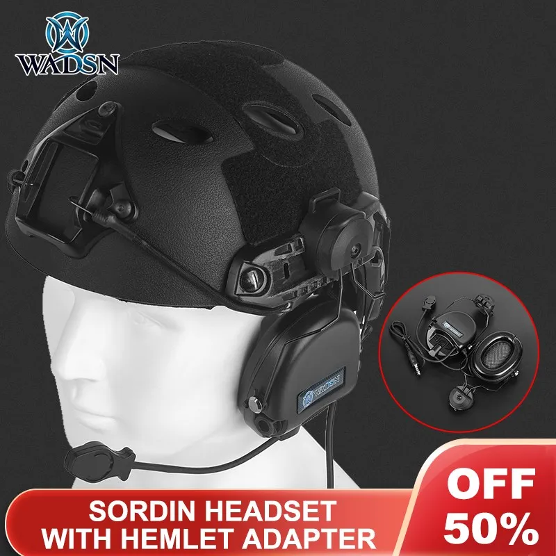 SORDIN Headset WADSN Tactical Helmet Earphone With Microphone Fast Bracket Adaptive Noise Canceling Hunting Shooting Headphone