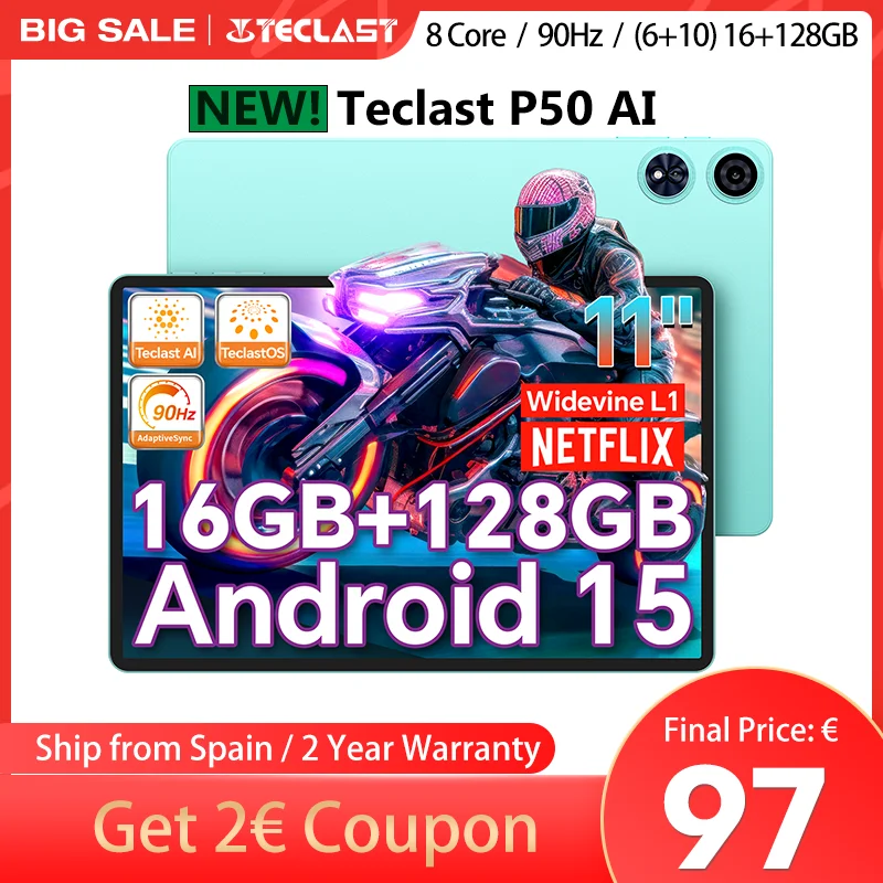 【New】 Android tablet 15 Teclast P50AI 11 inch screen 90Hz AllWinner A733-AI octa-core (6GB + 10GB )Max.16GBGB RAM 128GB LPDDR5 Wifi-6 7000mAh AI Tablet PC