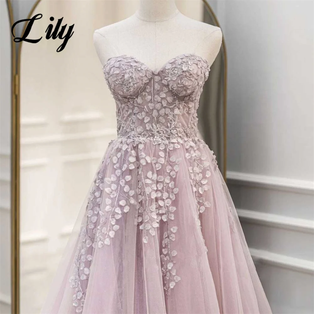 Lily Pink A Line Formal Dress Tiered Sweetheart Party Dress with Pleats Sleeveless Applique Special Occasion Dress robe soirée