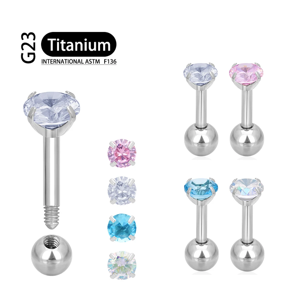 10Pc F136 Titanium Zircon Stone Triangle Labret Stud Helix Ear Cartilage Earrings ear studs Lip Ring Bar Body Piercing Jewelry