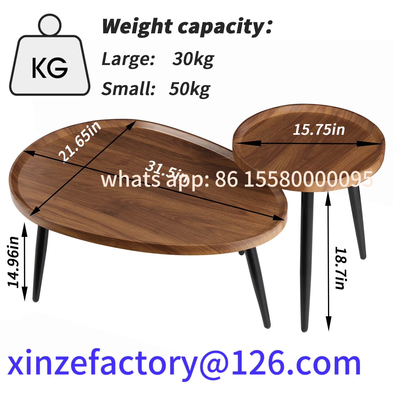 Customizable Round Coffee Table Set of 2 Rustic for Living Room Modern Nesting Tables for Balcony Office