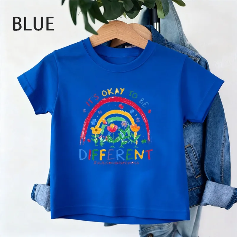 قميص التوعية بالتوحد حسنًا أن تكون قمصان مختلفة هدية التوحد للفتيات والأولاد ملابس أطفال 100 قطن تي شيرت طاقم تي شيرت