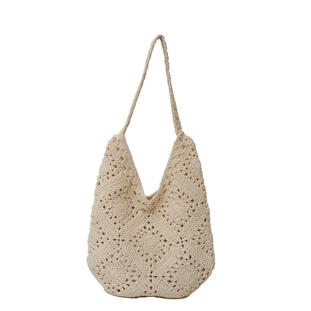

Casual Summer Women Straw Woven Bag Large Capacity Lazy Style Crochet Shoulder Bag Hollow Out Soft Tote Bag Daily