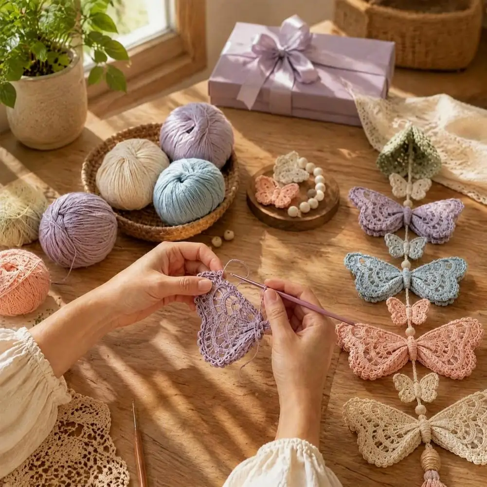 Stress Relief Hobby Gift Diy Crochet Kit Set Decorative Handmade Hanging Ornaments Butterfly Garden Cascade with Step-by-step