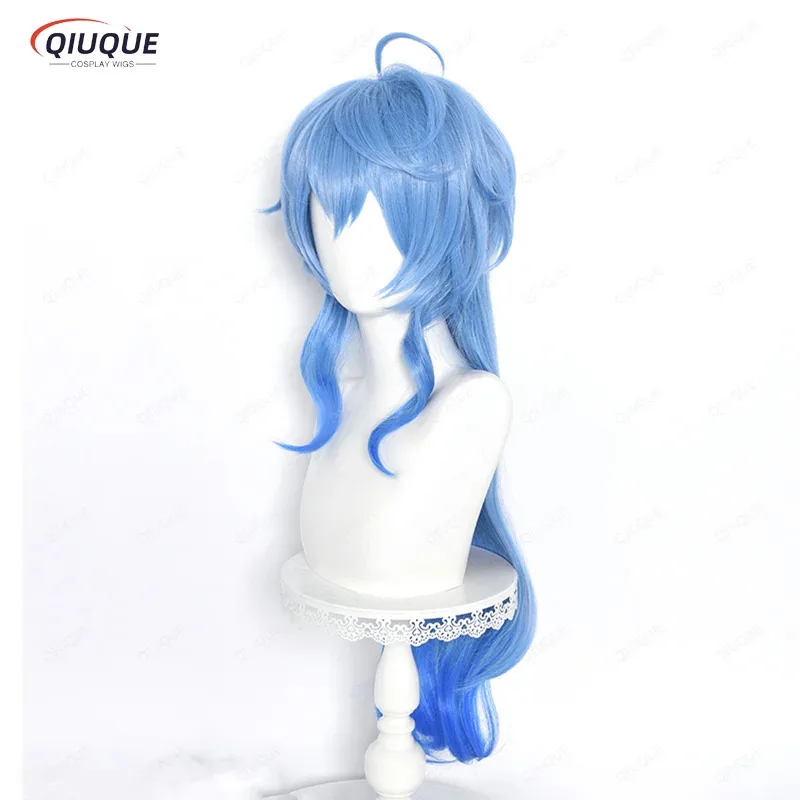 LQGame Impact Ganyu Cosplay Wig High Temperature Resistant Ironable Anim Blue Gradient Wigs For Gan yu Cosplay + Wig Cap