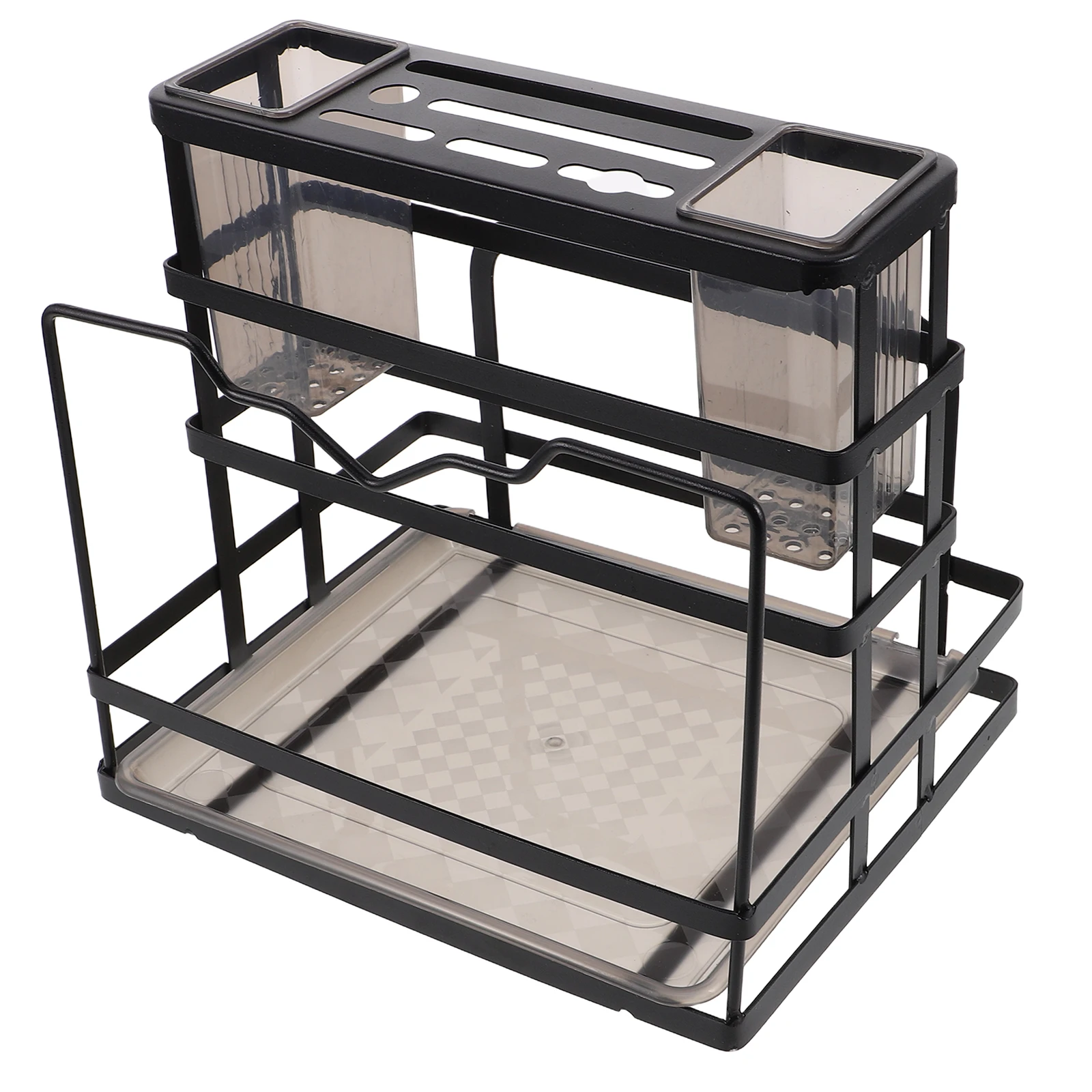 

1pcs Kitchen Storage Rack Black Carbon Steel Countertop Organizer For Knives Cutting Boards Chopsticks Sponge Holder Drip Tray