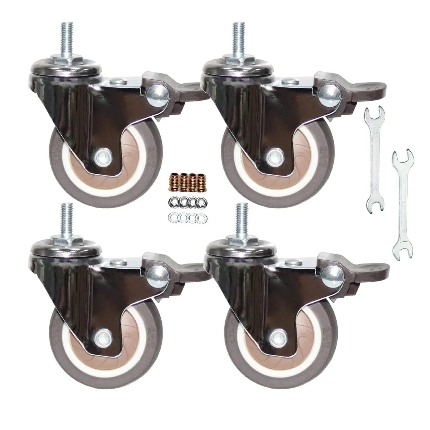 

Stem Casters 2 Inch with Brake, 360 Degree Swivel TPR Wheels M6-1.0x15mm Thread for Carts and Furniture