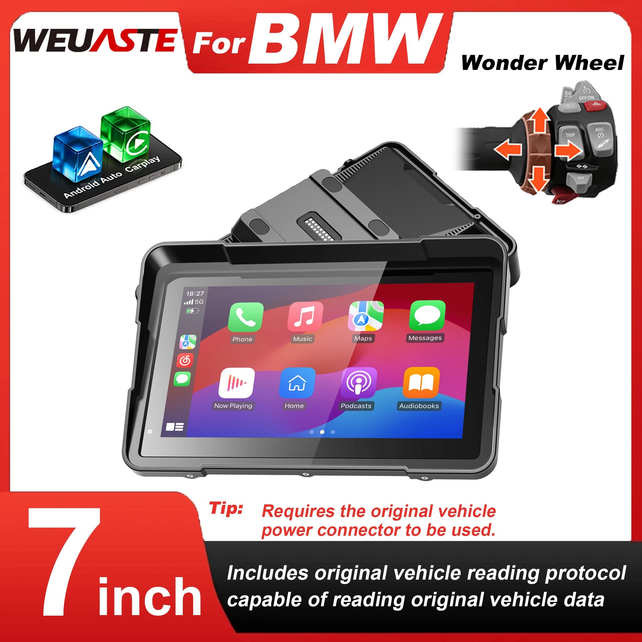 7 Zoll Wireless CarPlay Moto Android Auto Tragbare Digitale Motorrad Dashboard GPS Navigation Für BMW R1300GS R1250GS Bildschirm