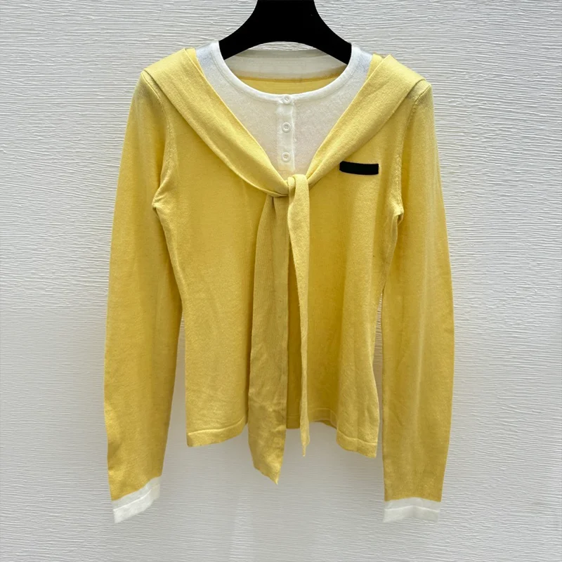 

High-quality women's design-style sweater with fashionable patchwork and contrasting colors, two pieces in one 25916200