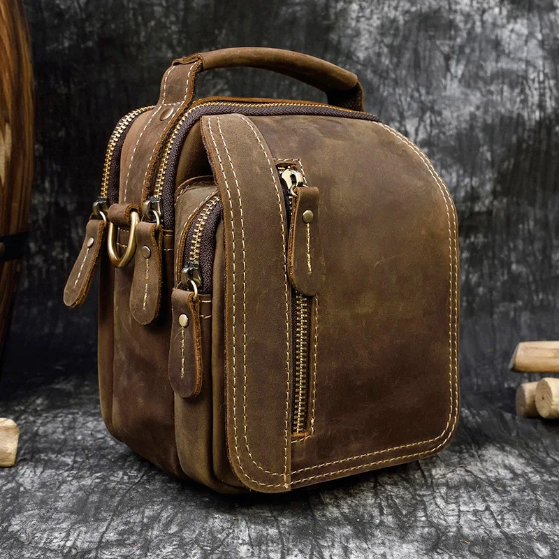 

Sling Travel Shoulder Bags Man Commuting Multi-functional Retro Shoulder Bags Cellphone Leather Bag Одноплечковый Мешок MHDJB