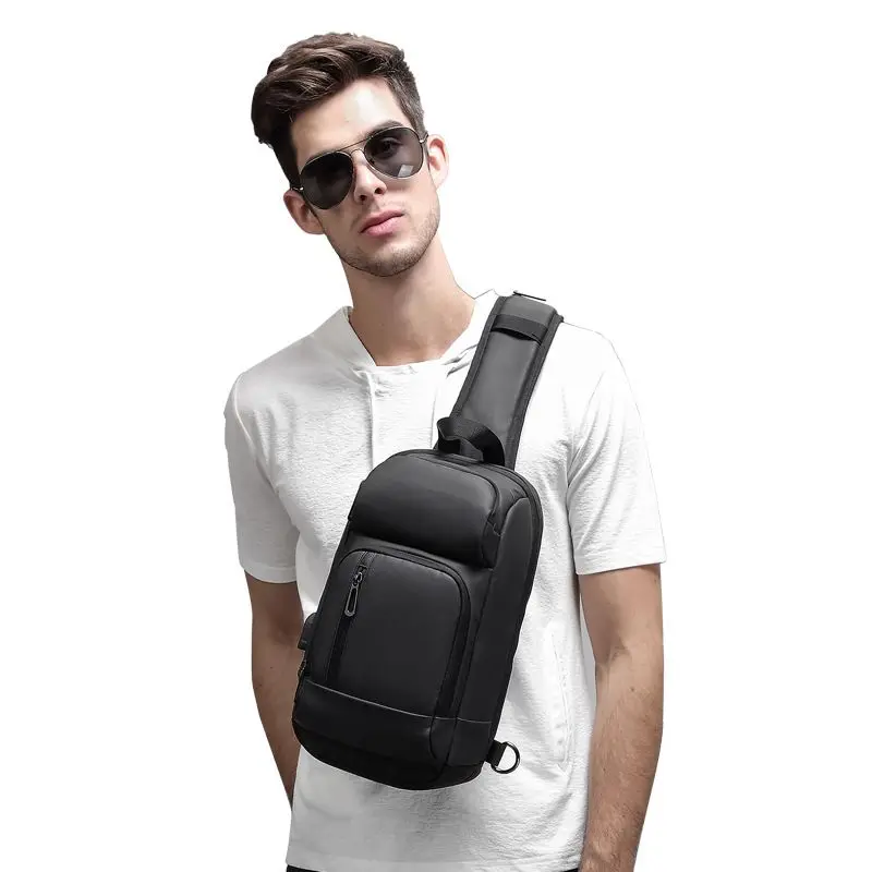 Bolso de pecho multifunción de gran capacidad para hombre, bandolera impermeable, bolso de hombro de viaje con carga USB