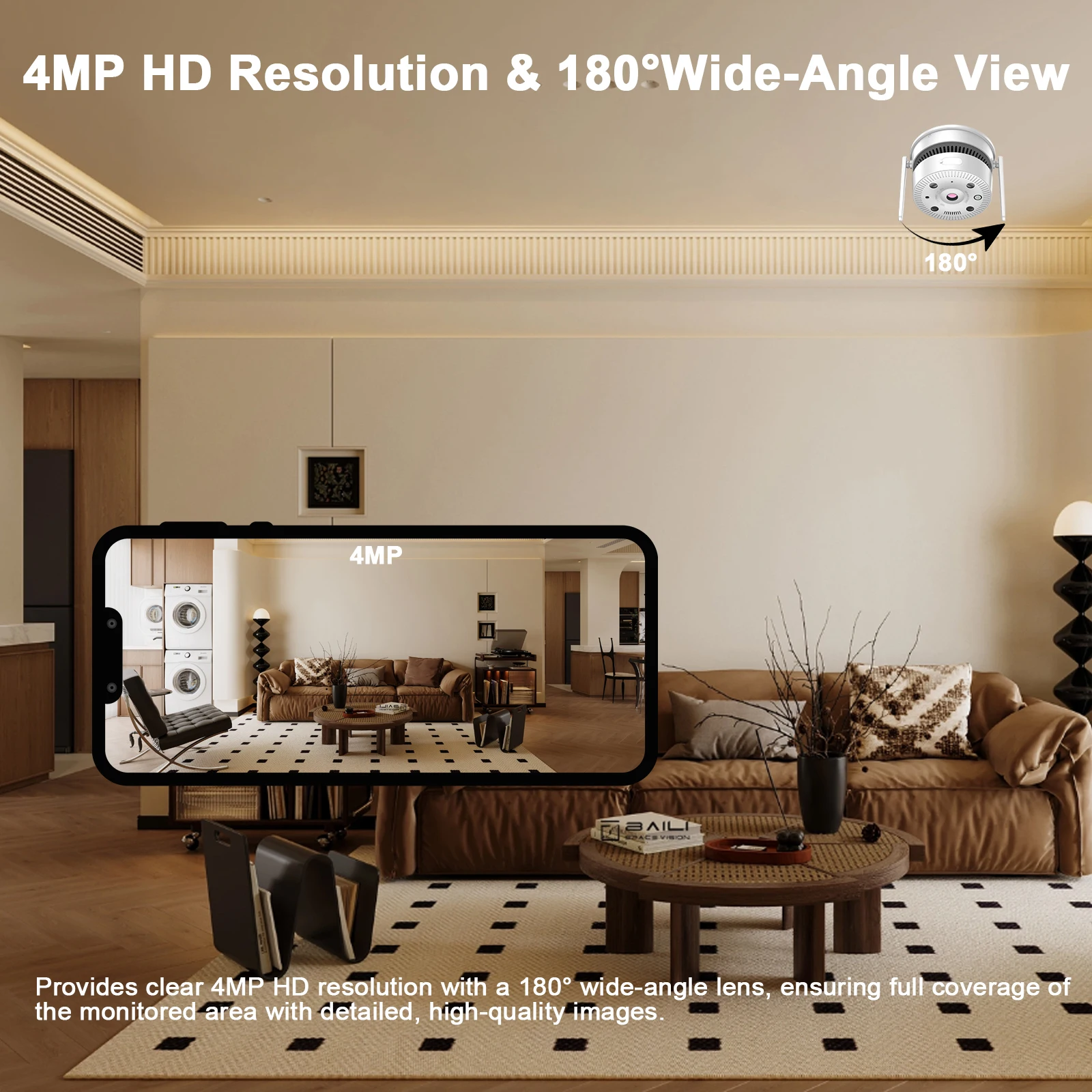 AI Smoke Detector with camera; 4MP&180° Wide-Angel View; Smart Smoke Detection&Real-Time Alerts; ONVIF; Heat Resistance