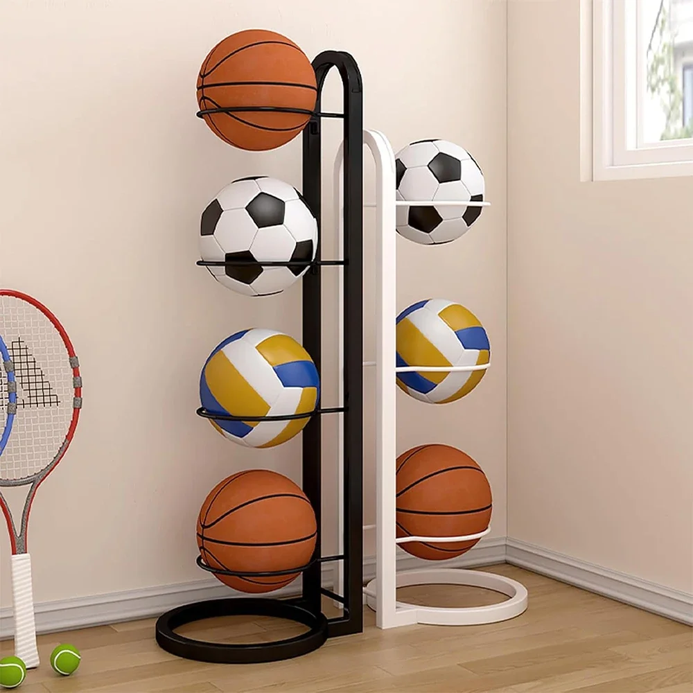 Basketball Storage Rack 2/3/4/5 Layers White Black Removable Vertical Display Stand for Volleyball Football Basketball Rugby