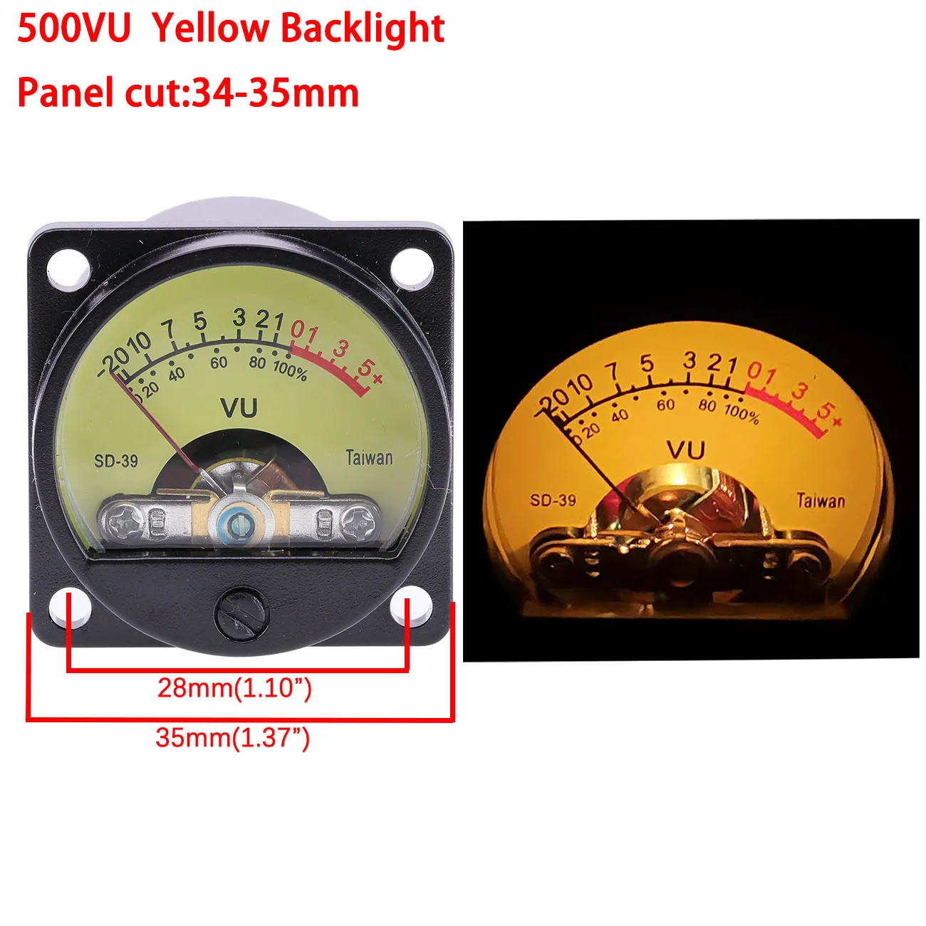 Indicador de nivel de Audio VU Meter, Panel de 34mm, 500VU, con retroiluminación LED cálida, 500uA, amplificador de nivel de grabación y Audio, 1