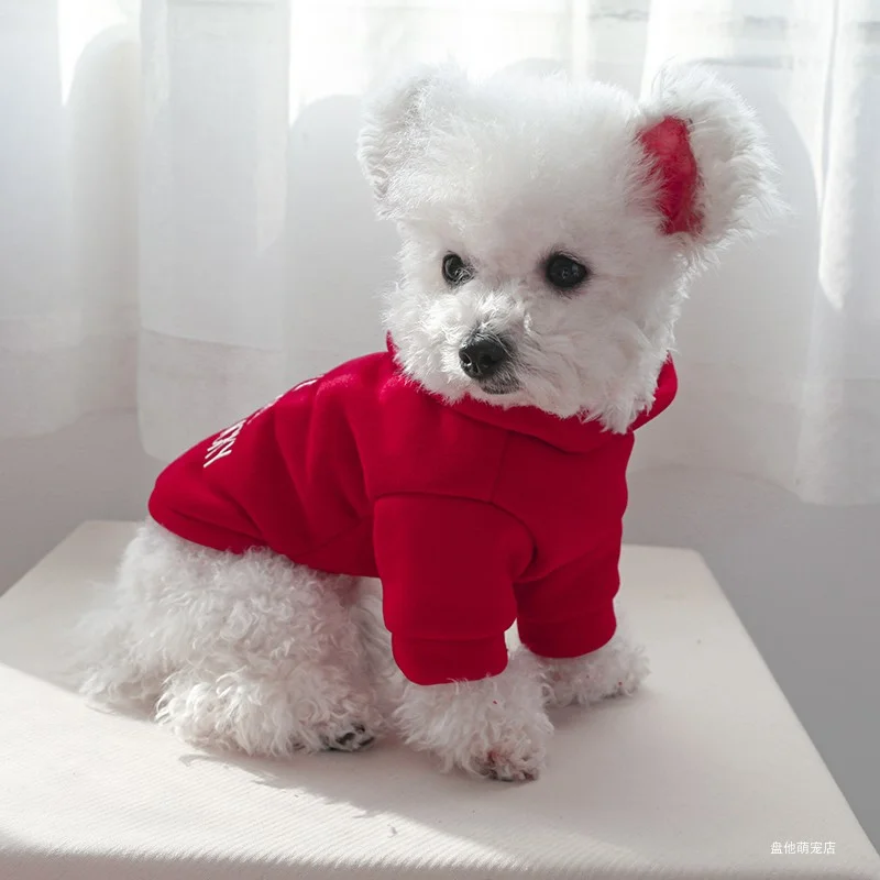 1PC Pet Clothing Dog Spring and Autumn Thickened Warm and Comfortable Embroidered Red Hoodie for Small and Medium Dogs