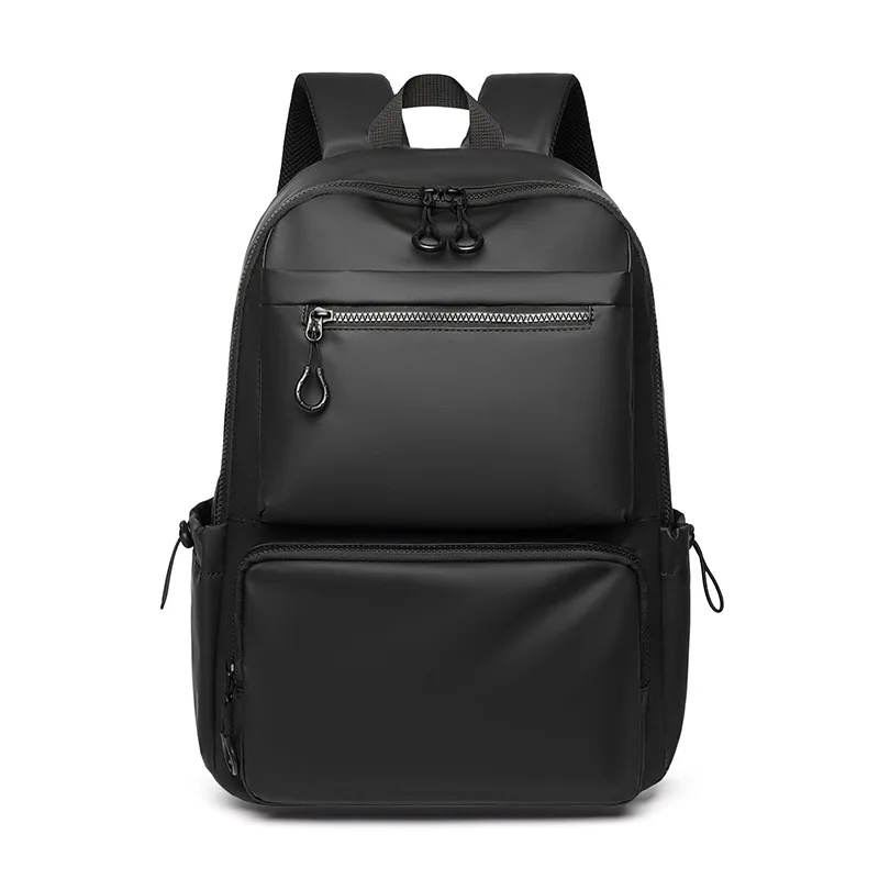 Cross-border Leather Film Solid Color Laptop Bag Casual Simple Multi-layer Pocket Large Capacity Backpack 15.6inch Notebook Bag
