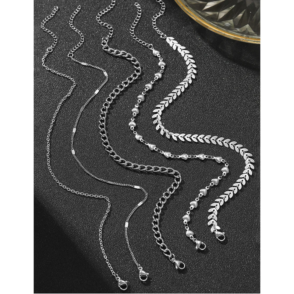 Boho style wheat ear chain and heart chain multi anklet set, waterproof and non-fading, women's jewelry, wedding party gifts