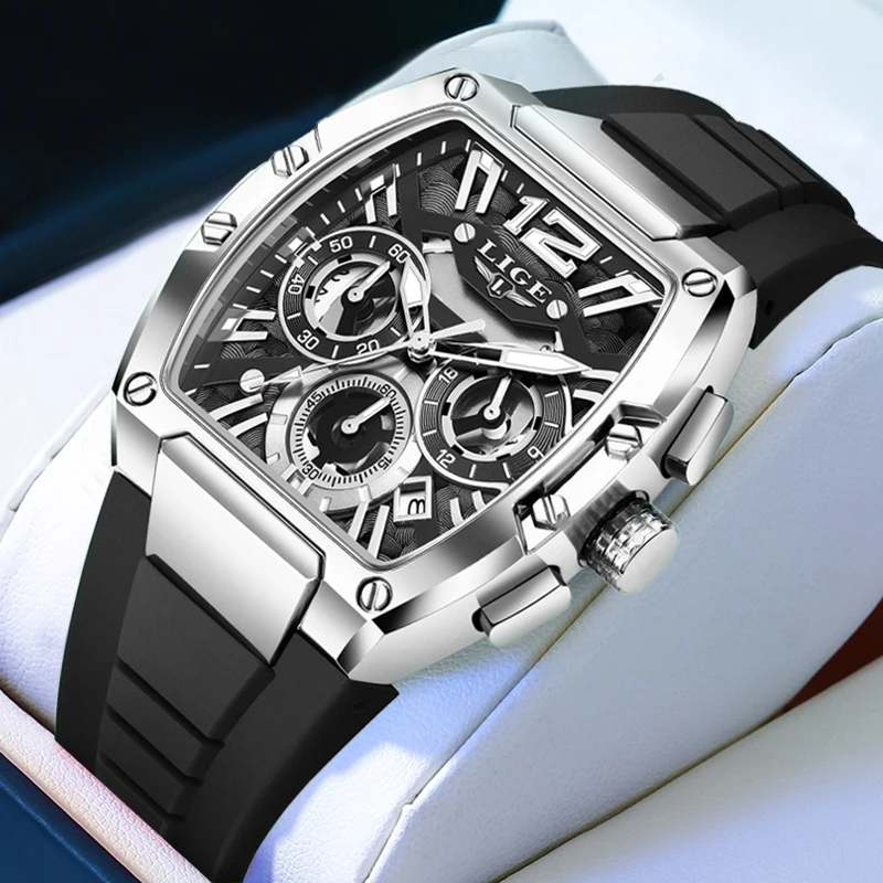 

LIGE Top Brand Luxury Big Dial Watch Men Fashion Silicone Military Sports Waterproof Quartz Watch For Men Relogio Masculino+BOX
