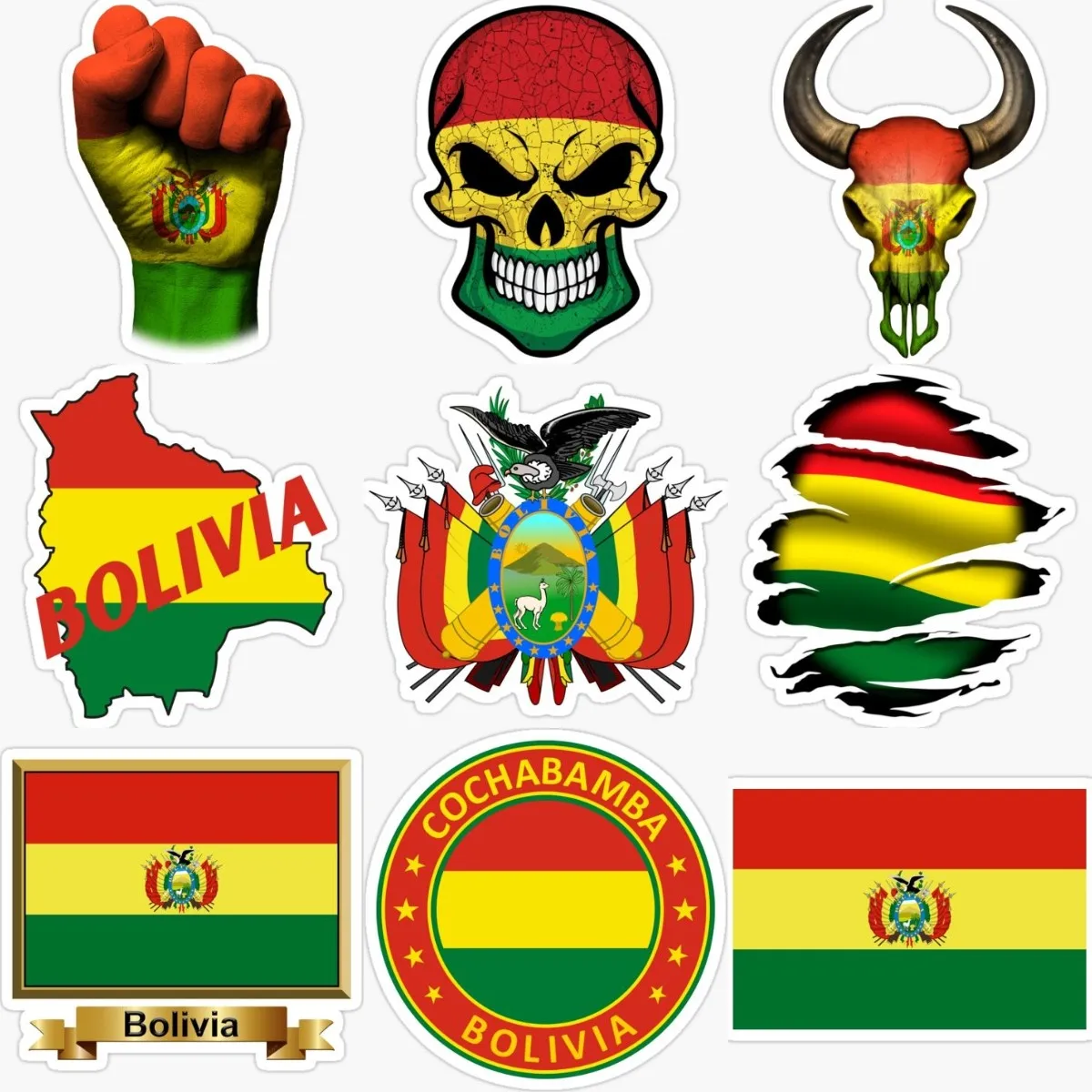 Bolivia BOL Skull Flag Map Emblem Stickers Laptop Motorcycle Car Window Bumper Bicycle Boat Wall Table Decal Can Customized Size