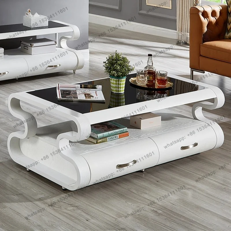 

Drawer Storage Coffee Table Aesthetic Wood Living Room Rectangle Side Table Designer Space Saving Stolik Kawowy Salon Furniture