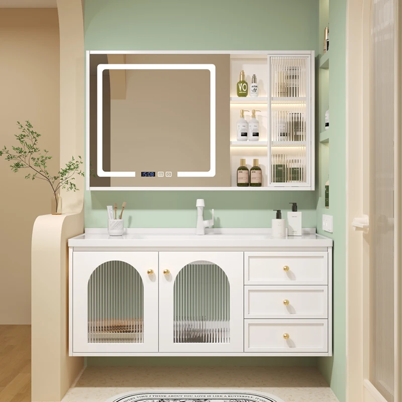 

Luxury White Storage Bathroom Cabinets Organizer Drawers Doors Space Saver Bathroom Cabinet Sink Mirror Mobile Bagno Furniture