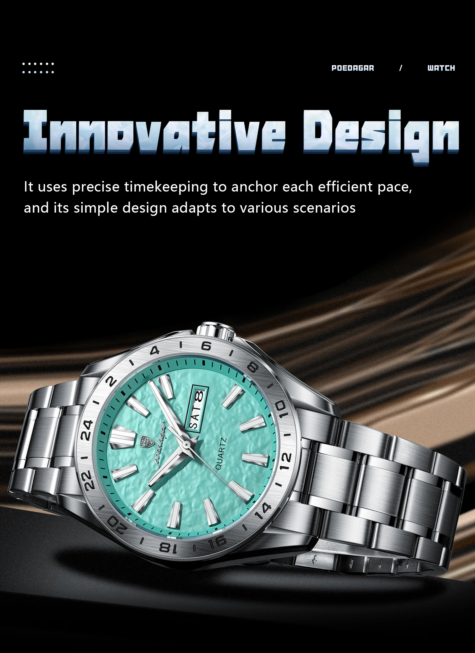 POEDAGAR Top-Mode Herrenuhr, Business, Leuchtend, Wasserdicht, Edelstahl, Herrenuhr mit Datum, Wochentag, Quarz, Sportuhr, Herrenuhren, Reloj – Detail 7