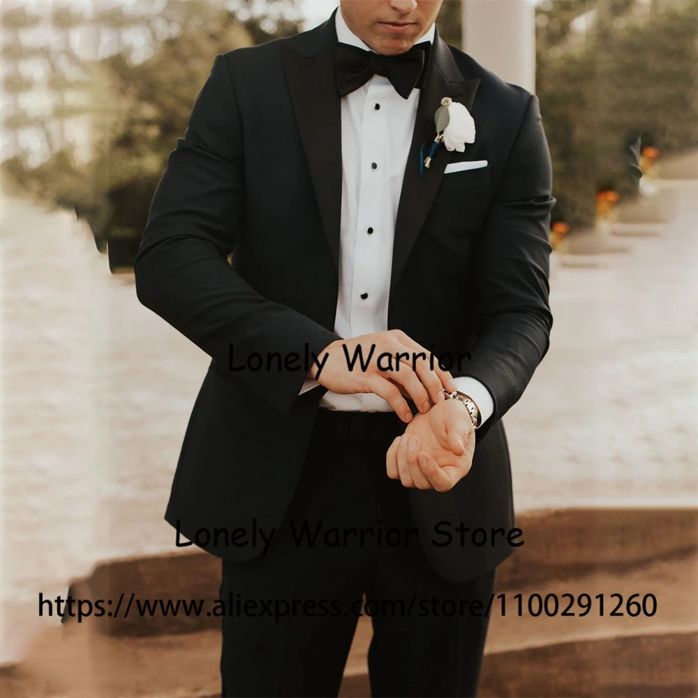 

Handsome Black Slim Fit Mens Suits Peak Lapel Wedding Groom Tuxedo Banquet Blazer 2 Piece Set Jacket Pants Terno Masculino