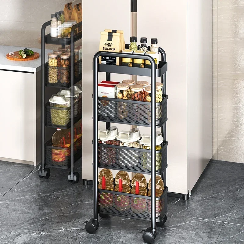 

Budget-friendly Kitchen Shelf Stainless Steel Ultra Narrow Floor Standing Refrigerator Trolley Mobile Bathroom Cabinet Rack Fur