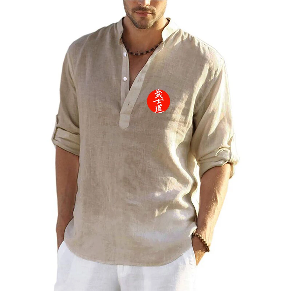 Japan Bushido Men's Linen Shirts are Suitable for Summer, Featuring Printed Patterns, Lightweight and Breathable T shirt