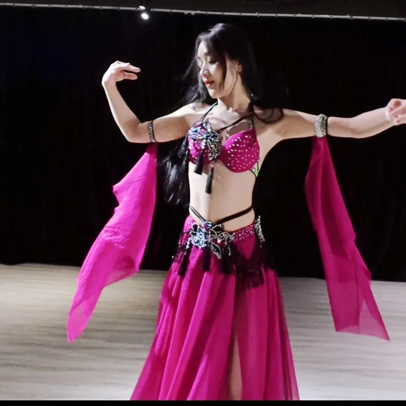 Zestaw Kostiumów do Tańca Brzucha na Zamówienie Sukienka do Występów Różowa Seksowny Biustonosz do Tańca Brzucha Sukienka do Klasy Orientalny Kostium Taneczny Strój do Nauki
