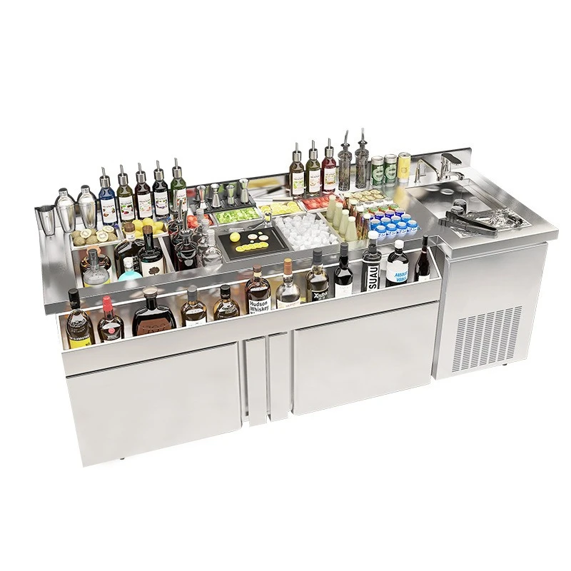 Bar bartending table workbench, water bar console commercial 304 stainless steel cocktail cabinet