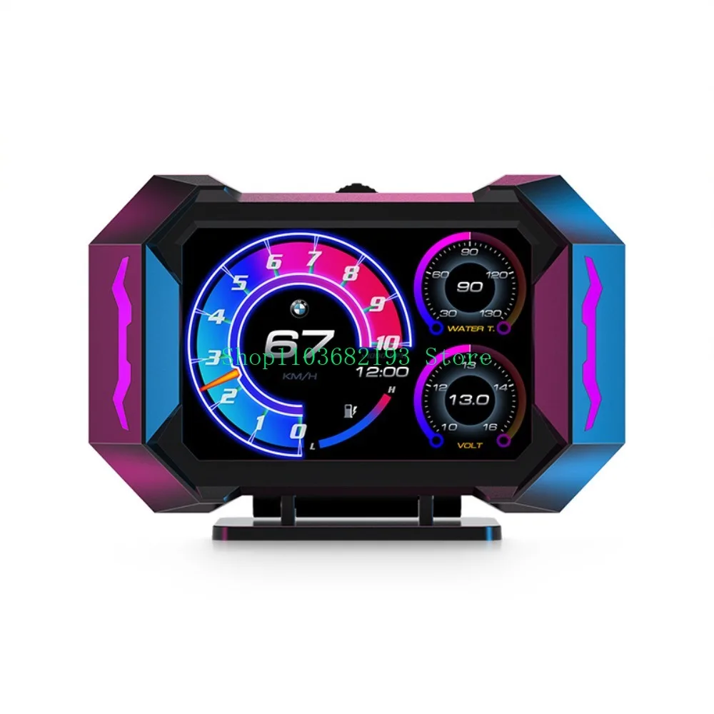 Car HUD Head-up Display LCD OBD Speed Water Temperature Fuel Consumption Multifunctional New Declinometer P25