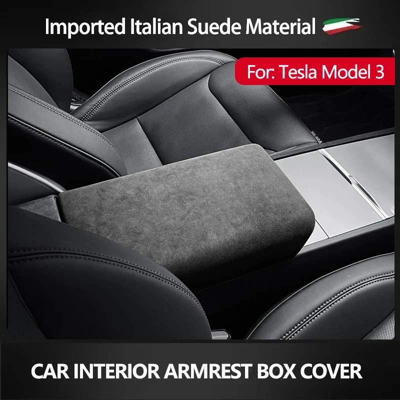 

For Tesla Model 3 Highland 2024 Italian Premium Suede Car Interior Center Console Armrest Box Lid Panel Protective Cover