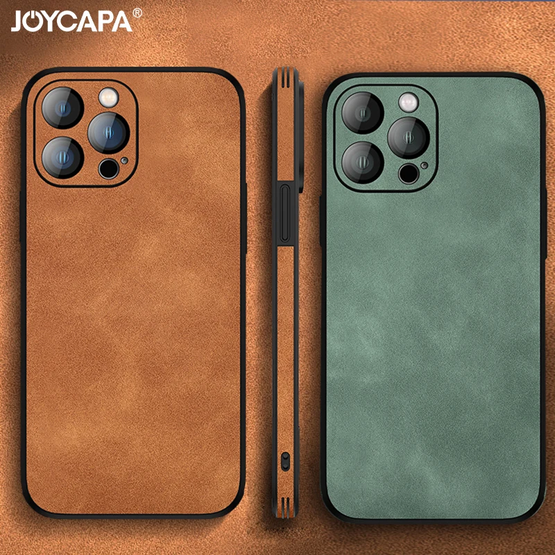 Shockproof Vintage Leather Case for iPhone 16 15 14 13 12 Mini 11 Pro X XR XS Max Plus i Phone 14 Soft Silicon Matte Cover Funda