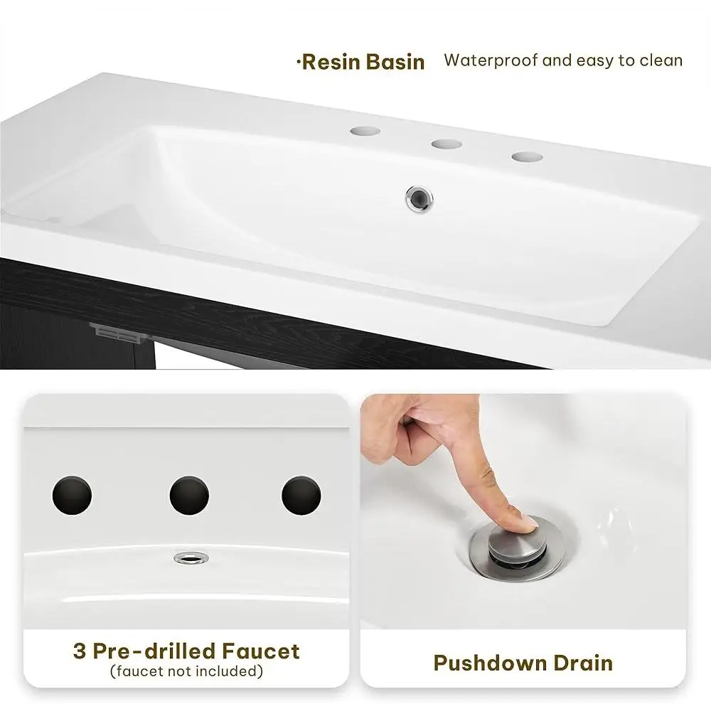 Vintage Bathroom Vanity Cabinet with Resin Sink Large Storage Soft Close Doors and Drawers Easy Assembly Durable Design