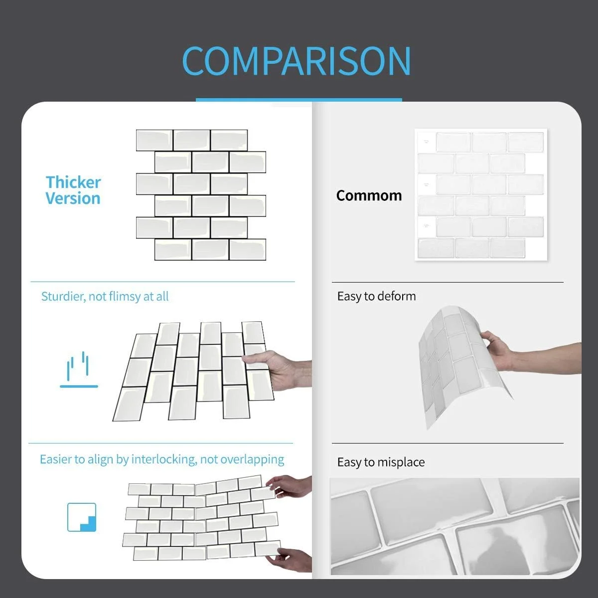 2/1pcs 3D Subway Tile Peel and Stick Backsplash,Self Adhesive marble exterior wall tiles，European style 3D wall sticker view 5