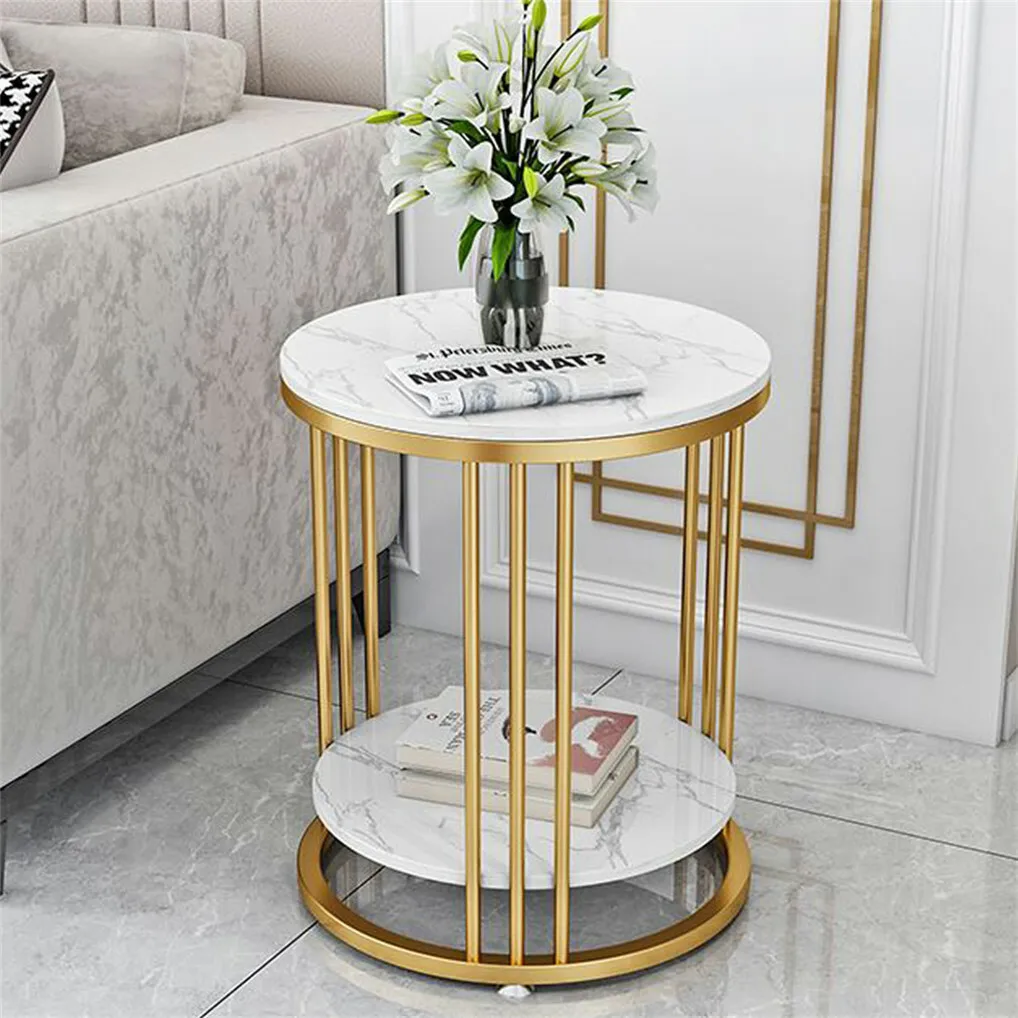 

Round Side Table Gold Metal Frame End Table Marble Accent Coffee Table Nightstan