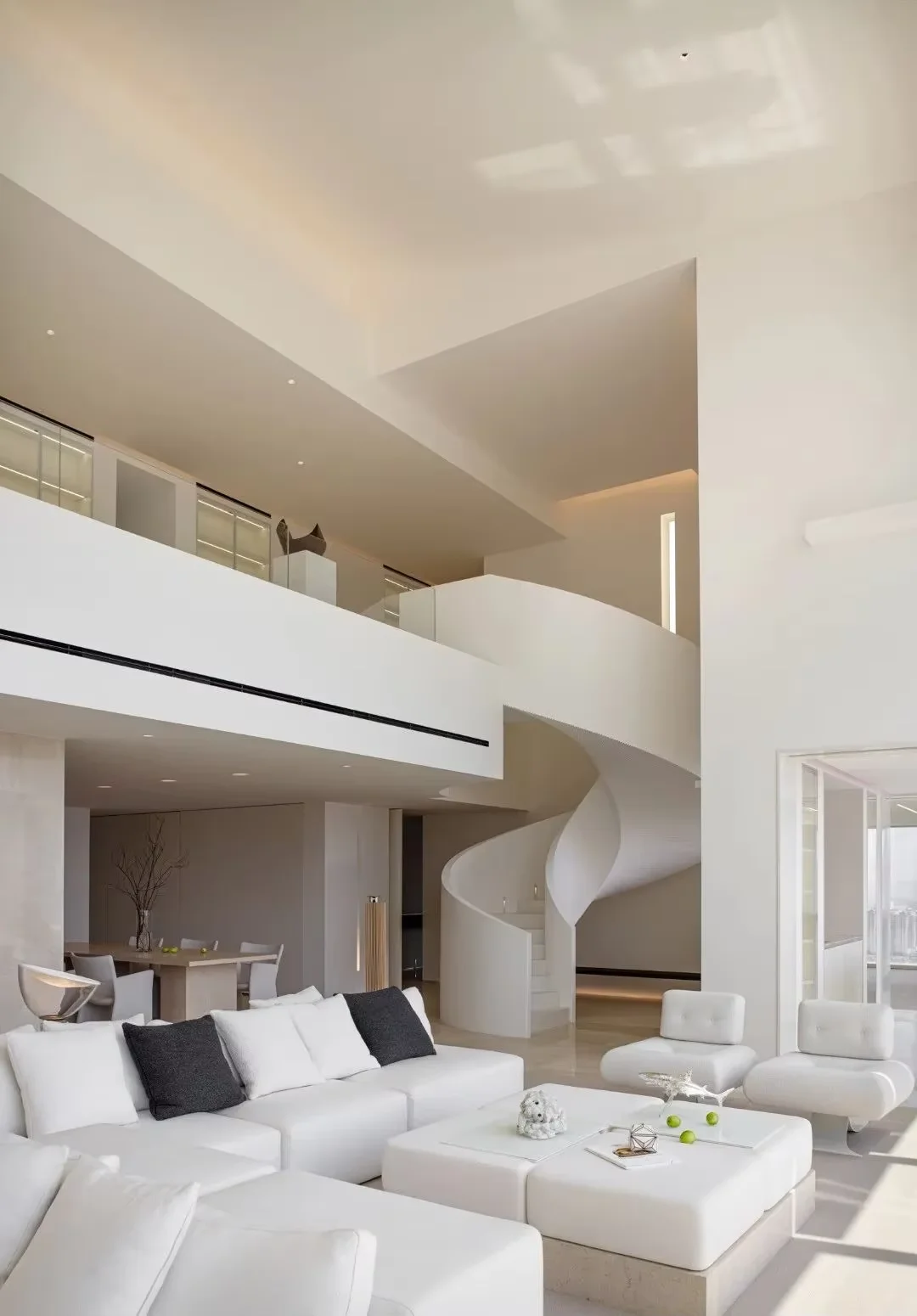 บ้านวิลล่าสไตล์ร่วมสมัยสีขาวอบอุ่นและสบายตา รุ่น Sanhai  แบบจำลอง 3 มิติ Max Rendering แนวคิดมืออาชีพ แบบแปลนบ้านใหม่ ออกแบบตกแต่งภายใน