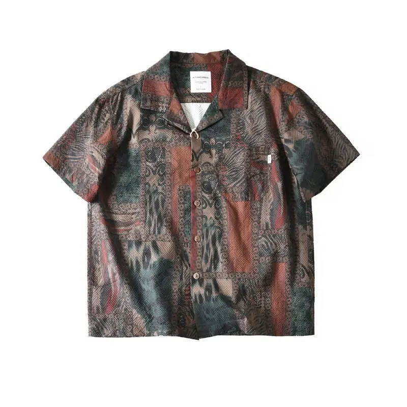 New Arrival Men's American Style Hawaiian Camp Collar Printed Short Sleeve Summer Loose Fit Casual Seersucker Floral Shirt