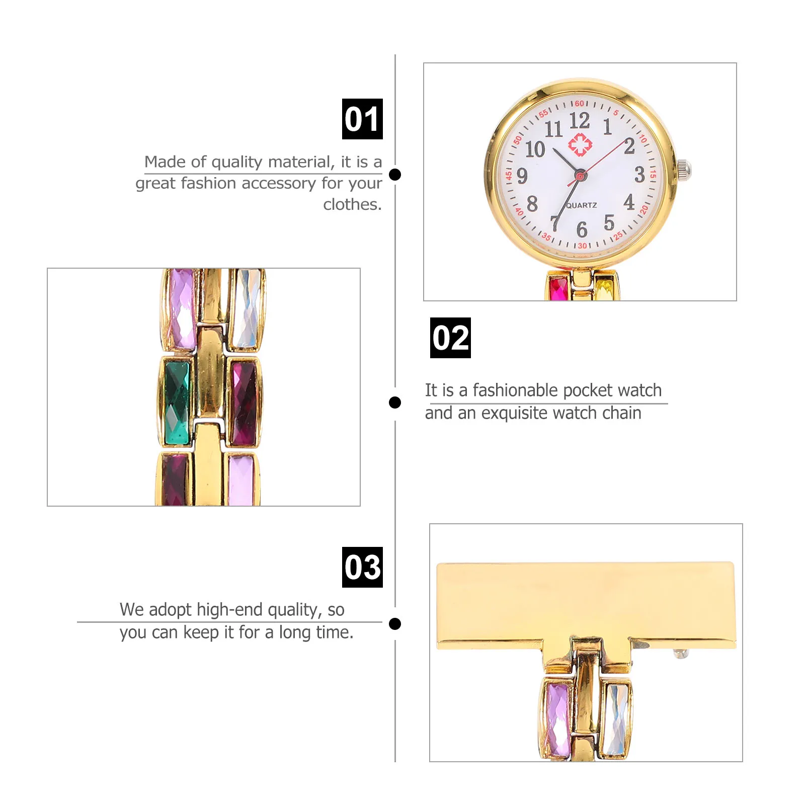 

Rhinestone Nurse Hanging Watch Women Pocket Stainless Steel Student Fob Medical Timepiece Durable Elegant Design Easy Clip