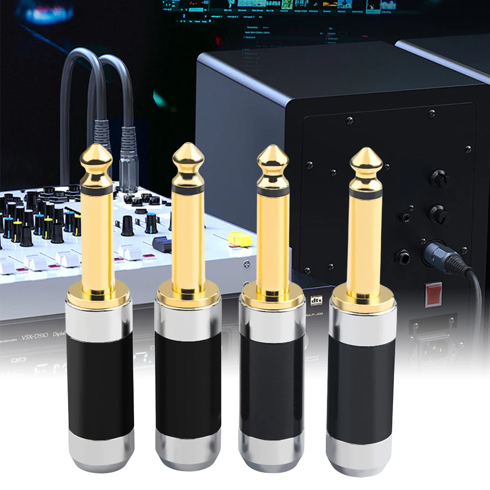 أحادية وصلات صوت مطلية بالذهب 6.35 مللي متر أحادية ذكر جاك لحام موصل مكبر للصوت ميكروفون جاك التوصيل ل الغيتار المتكلم كابل مساعد