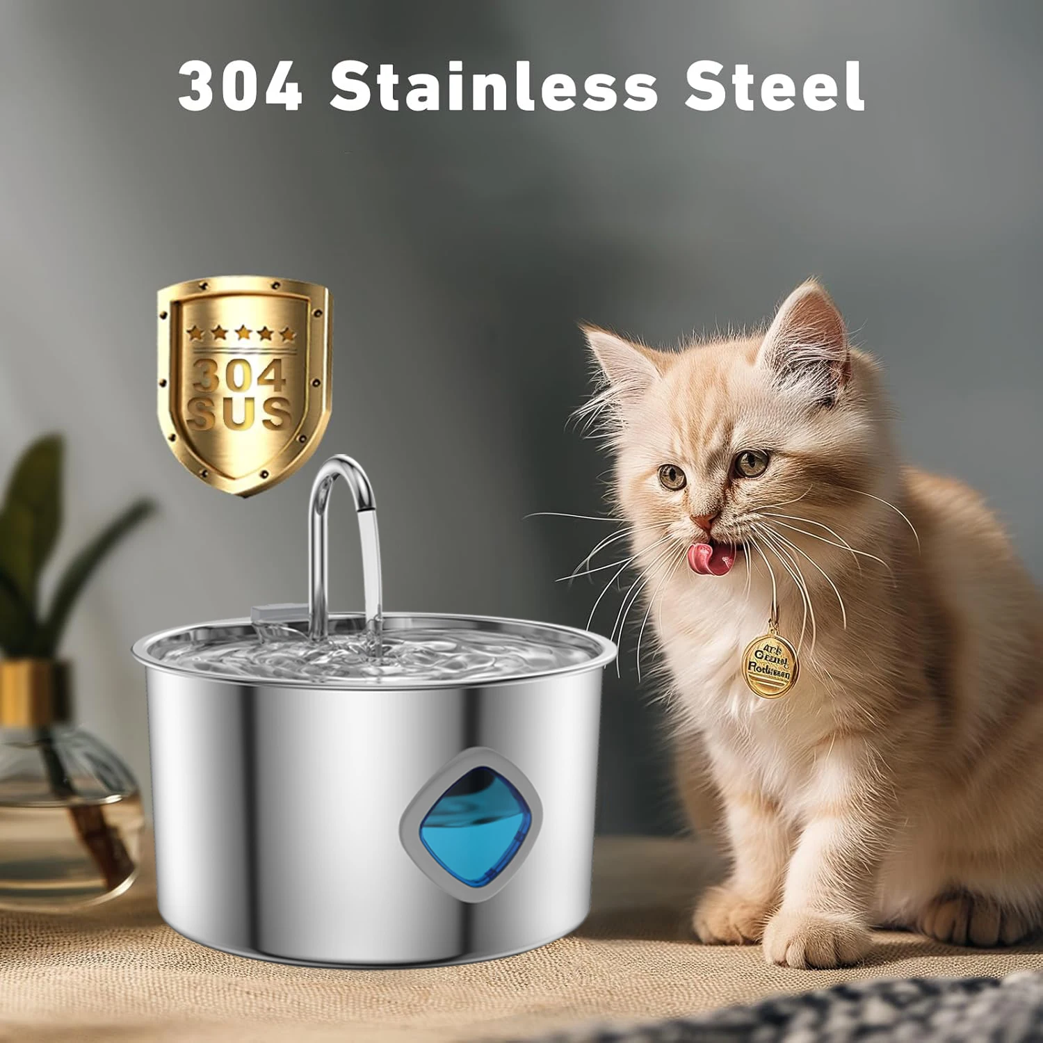 

3.2L Cat Water Fountain 304 Stainless Steel Automatic Fountains with USB Visible Window for Cats and Dogs Multiple Pets Supplies