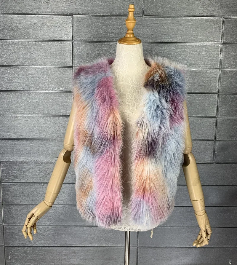 Women's Winter Fur Coat 2024 New Tie-dyed Furry Faux Hair of Environmental Protection Chic and Elegant Luxury Designer Fur Vest